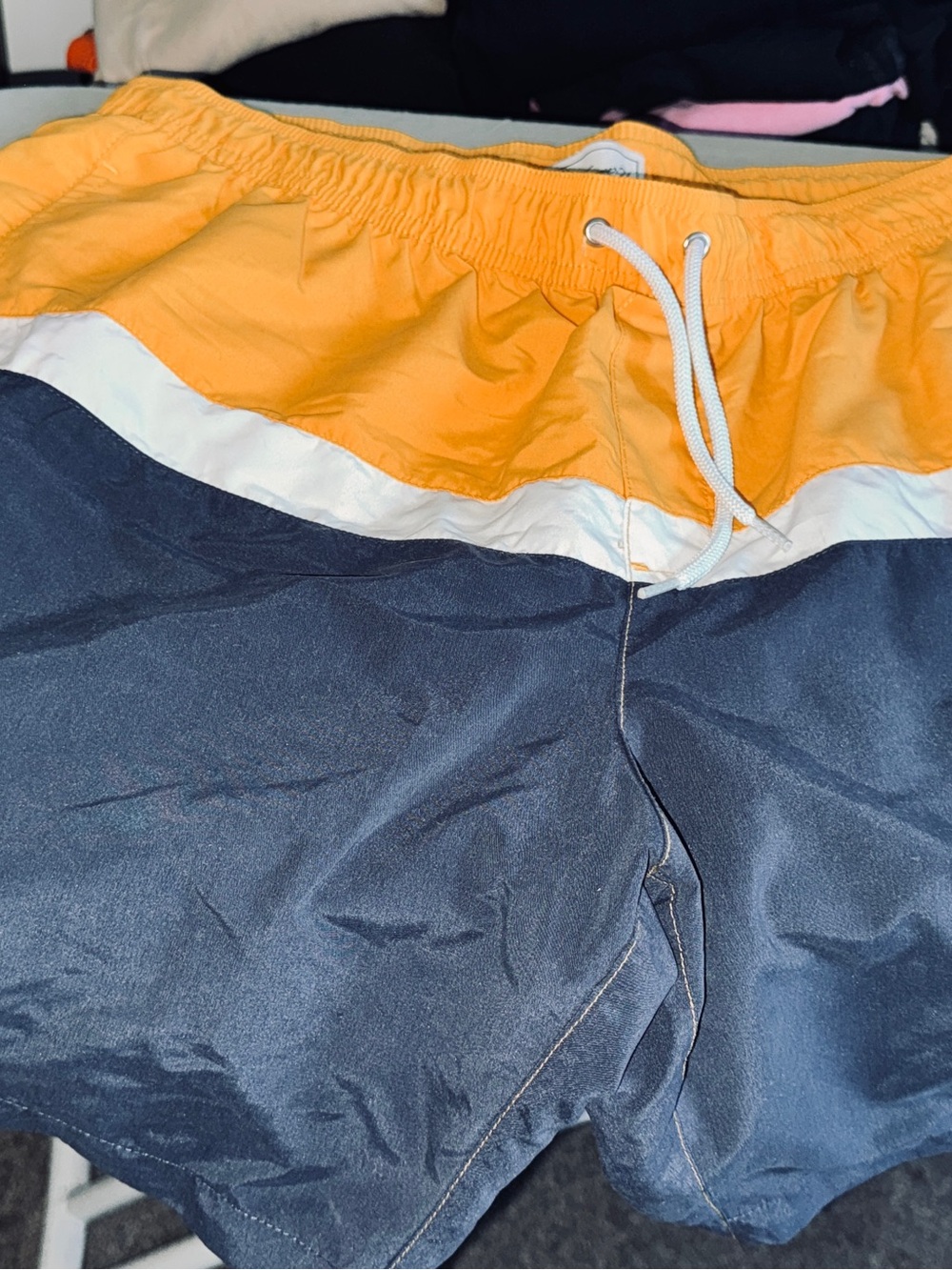 Forever 21 Yellow & White Elastic Swim Shorts